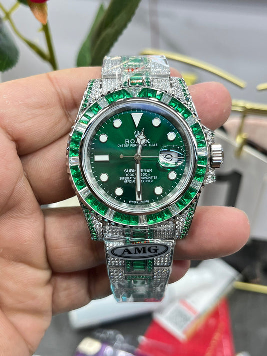 Rolex Submariner 116610 Full Diamond Paved – "Green Ghost" Custom