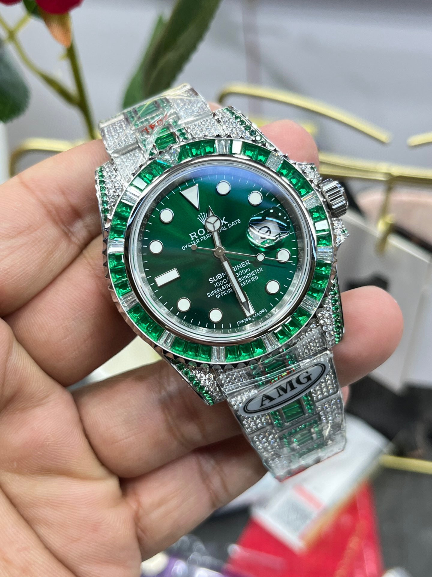 Rolex Submariner 116610 Full Diamond Paved – "Green Ghost" Custom