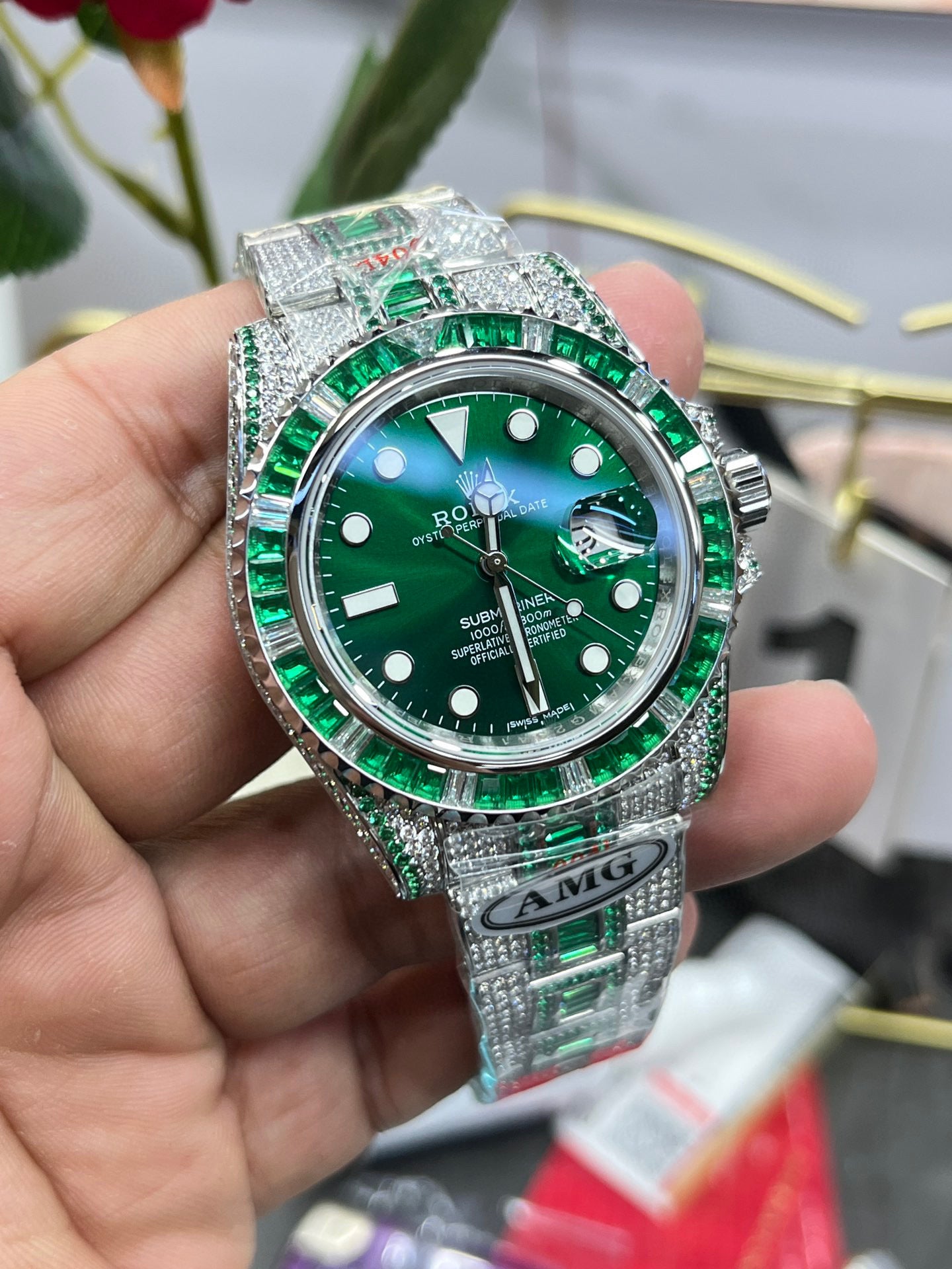 Rolex Submariner 116610 Full Diamond Paved – "Green Ghost" Custom