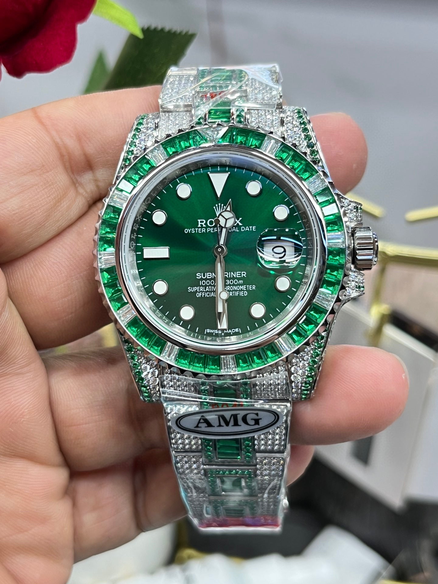 Rolex Submariner 116610 Full Diamond Paved – "Green Ghost" Custom