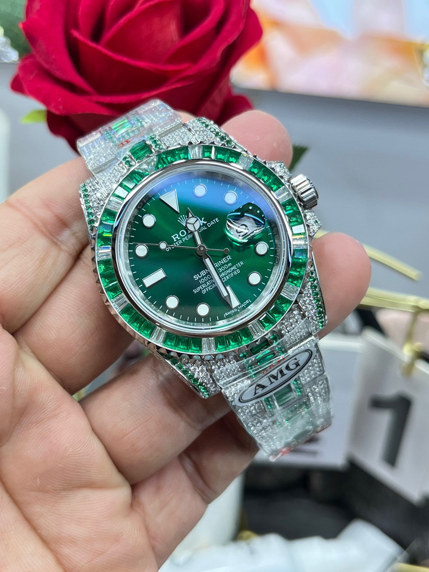 Rolex Submariner 116610 Full Diamond Paved – "Green Ghost" Custom