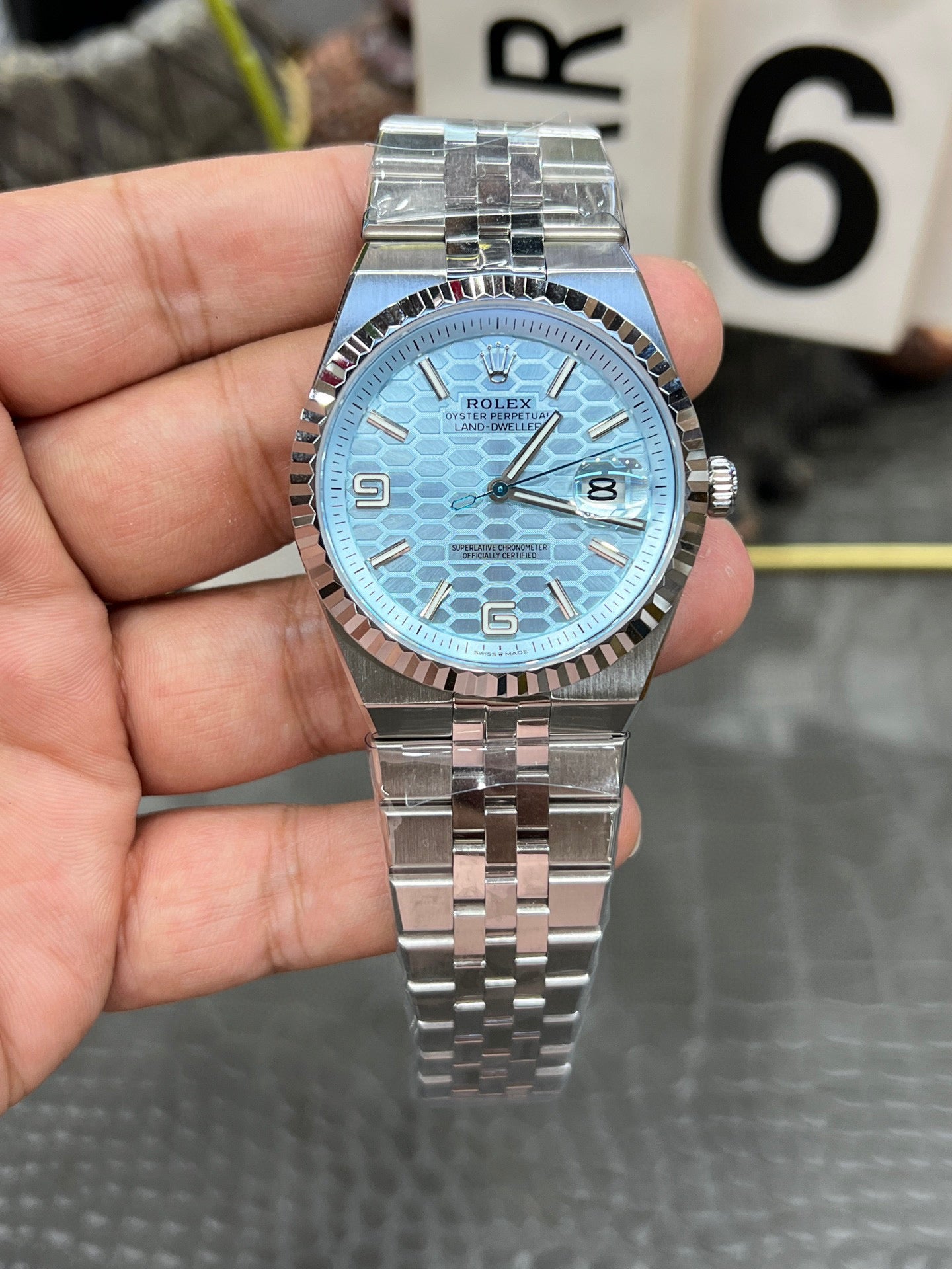 Rolex Land-Dweller 40 Ref. M127336-0001 “40mm Platinum / Ice Blue Honeycomb Dial”
