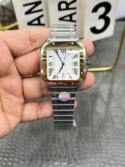 Cartier Santos de Cartier Ref. W2SA0009 “Large Model Steel / Yellow Gold / Silver Opaline Dial