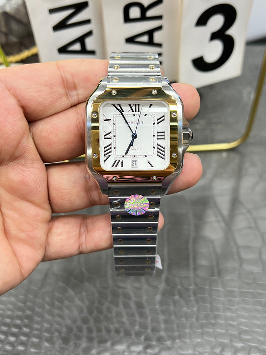 Cartier Santos de Cartier Ref. W2SA0009 “Large Model Steel / Yellow Gold / Silver Opaline Dial