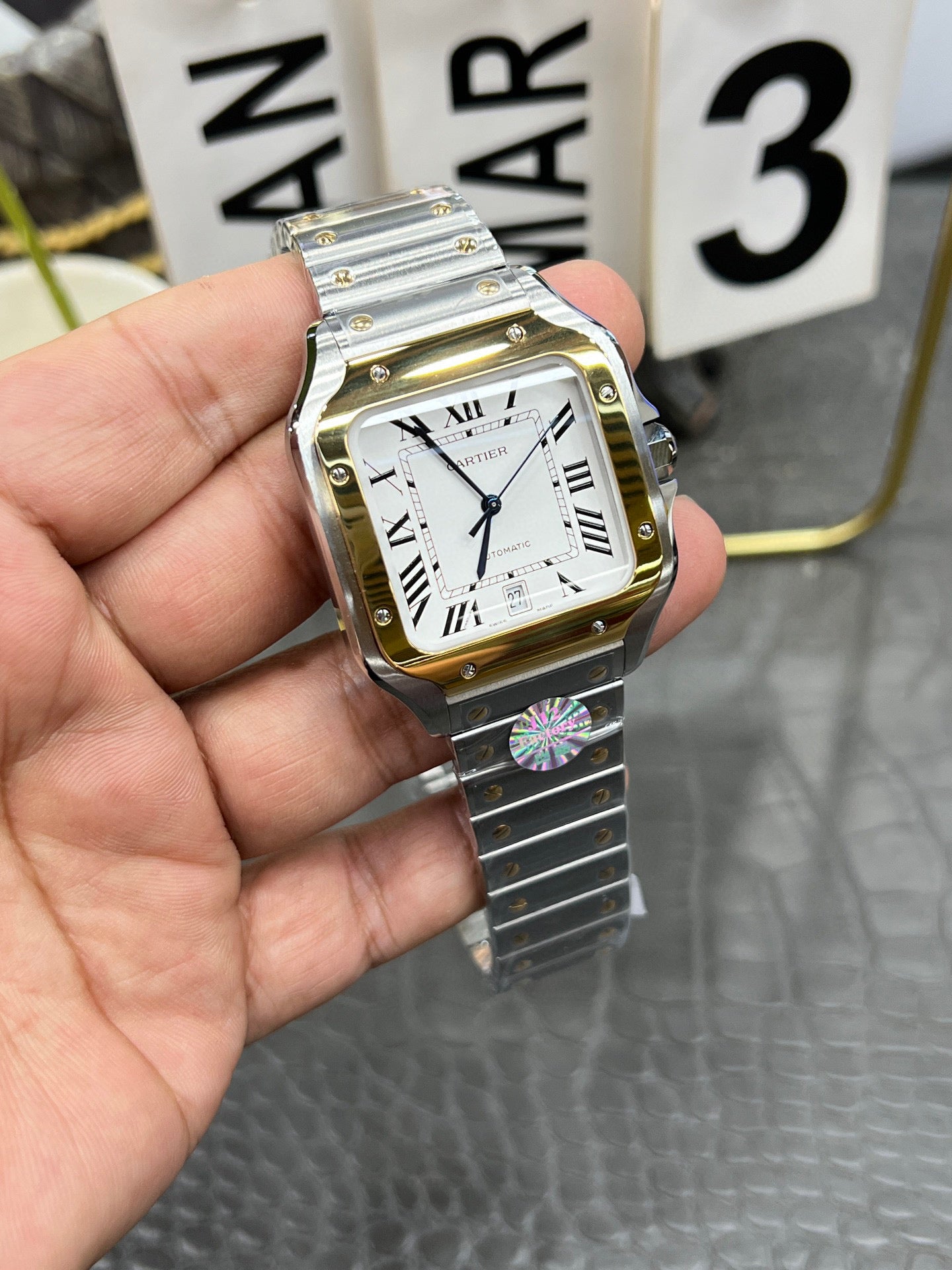 Cartier Santos de Cartier Ref. W2SA0009 “Large Model Steel / Yellow Gold / Silver Opaline Dial
