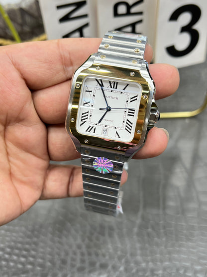 Cartier Santos de Cartier Ref. W2SA0009 “Large Model Steel / Yellow Gold / Silver Opaline Dial