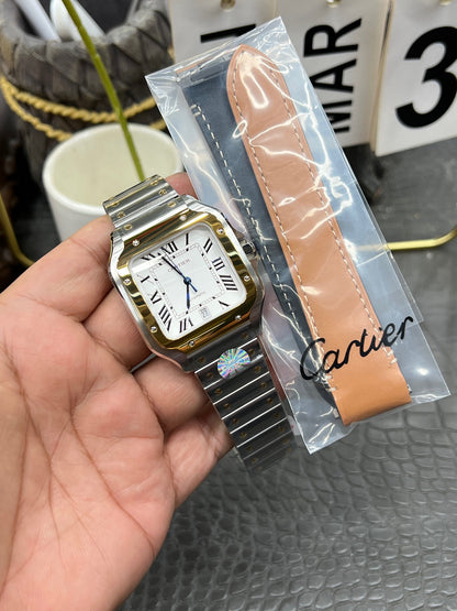 Cartier Santos de Cartier Ref. W2SA0009 “Large Model Steel / Yellow Gold / Silver Opaline Dial