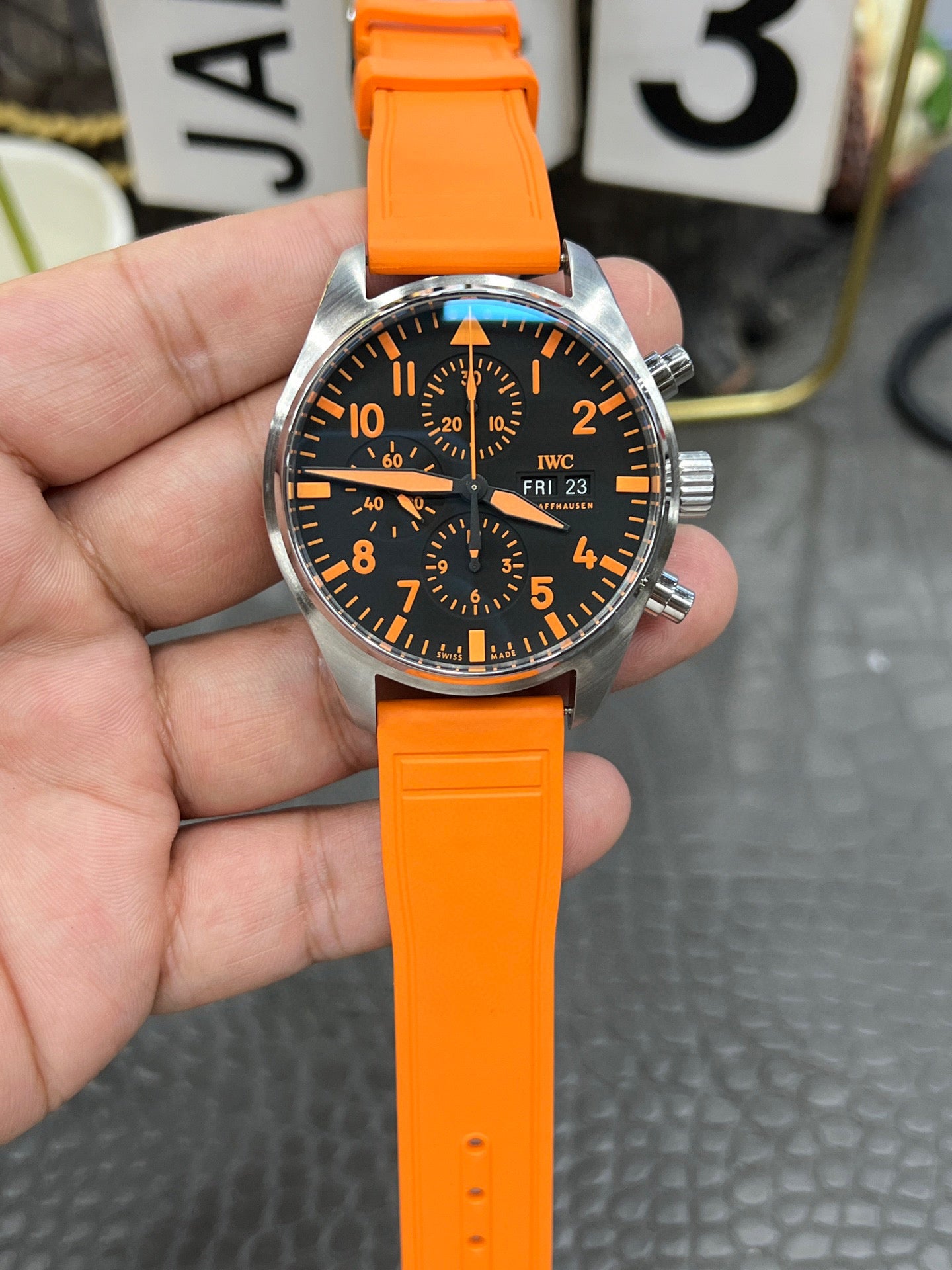 IWC Pilot’s Watch Chronograph Ref. IW377730 “43mm Steel / Black Dial ‘Orange Storm