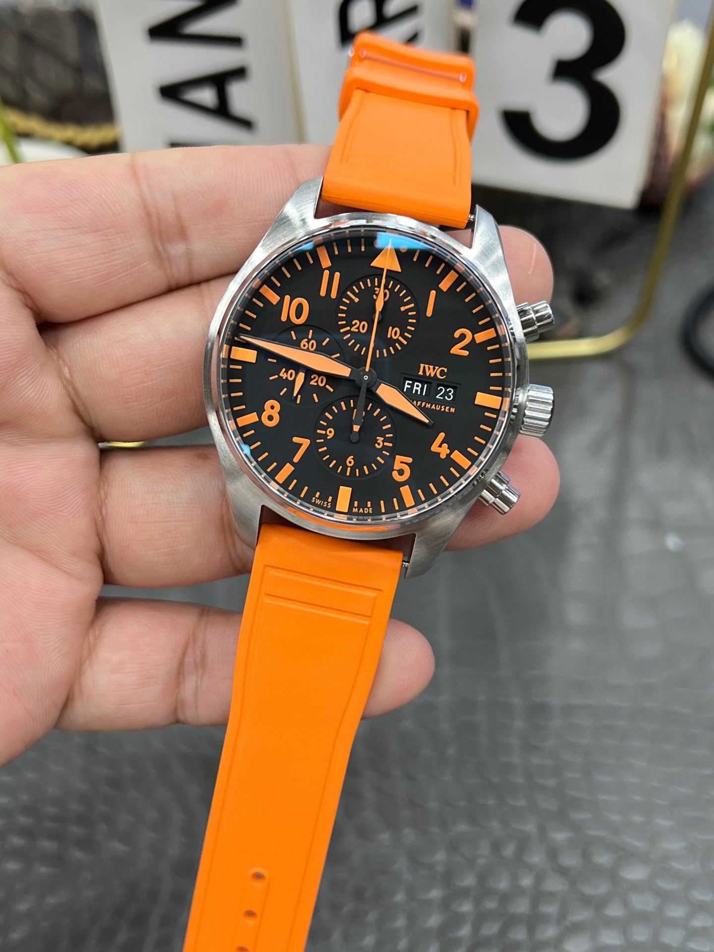 IWC Pilot’s Watch Chronograph Ref. IW377730 “43mm Steel / Black Dial ‘Orange Storm