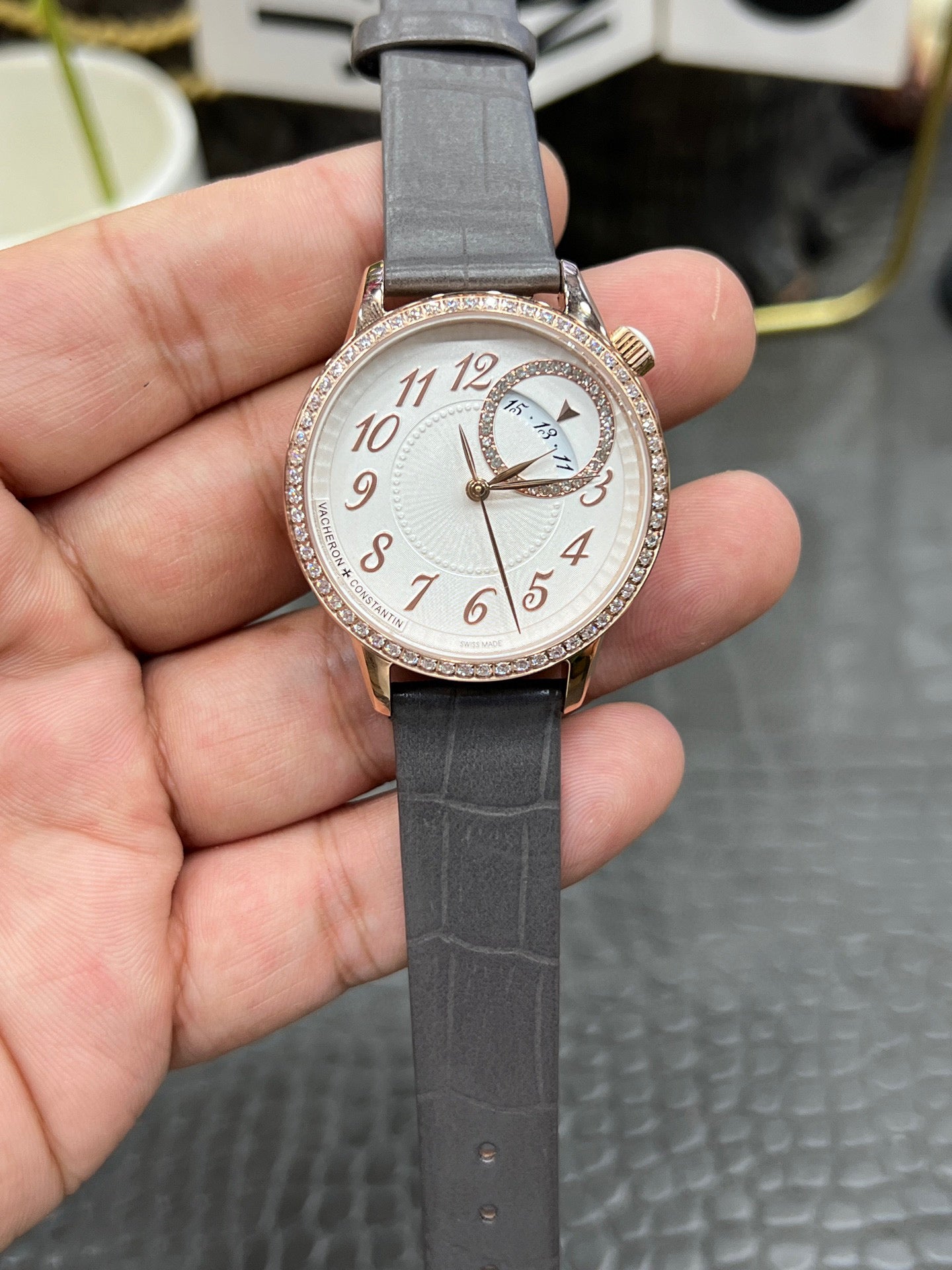 Vacheron Constantin Égérie Self-Winding Ref. 4605F/000R-B496 “35mm 18K Pink Gold / Silvered Opaline Pleated Dial with Diamonds