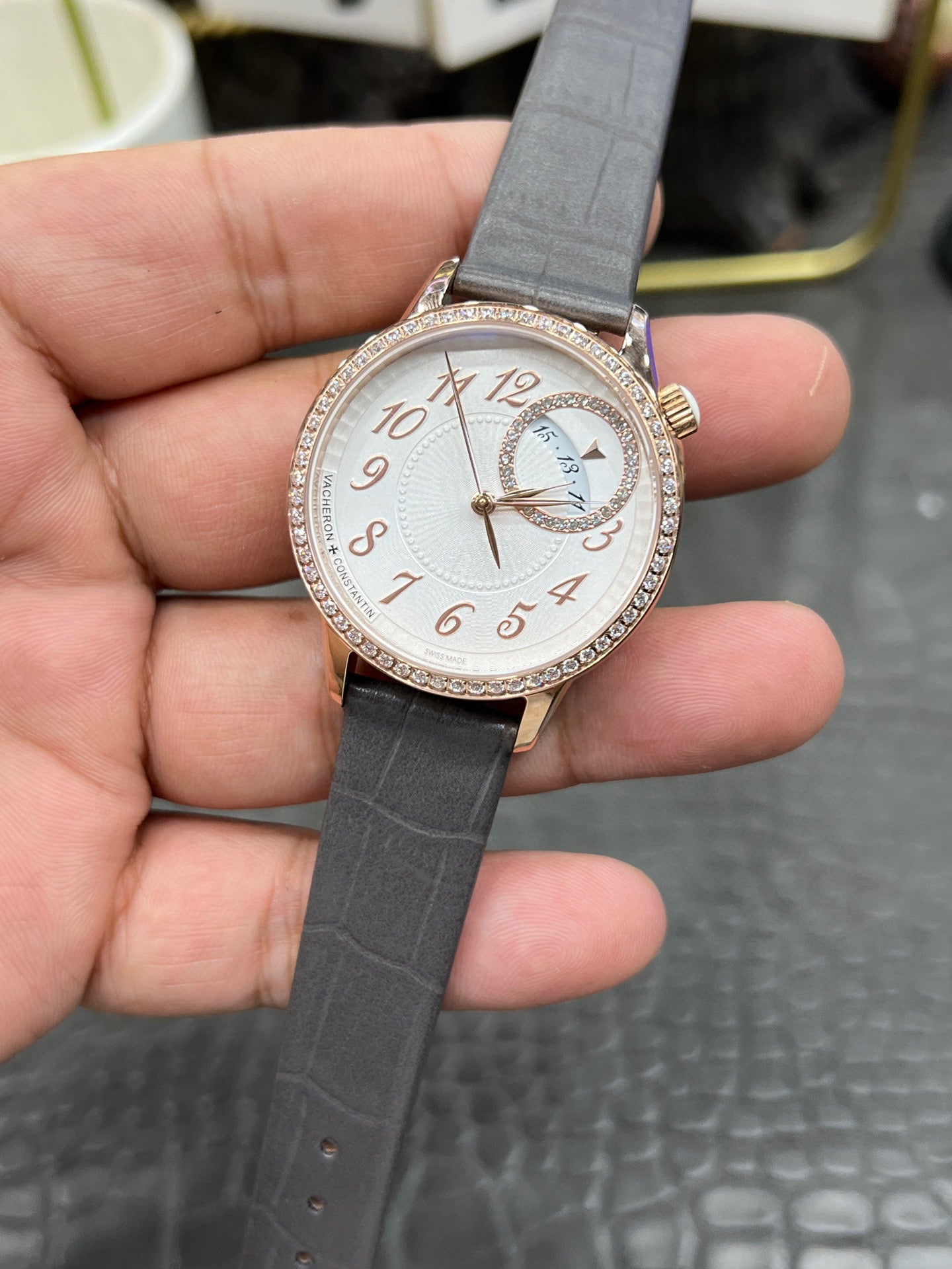 Vacheron Constantin Égérie Self-Winding Ref. 4605F/000R-B496 “35mm 18K Pink Gold / Silvered Opaline Pleated Dial with Diamonds