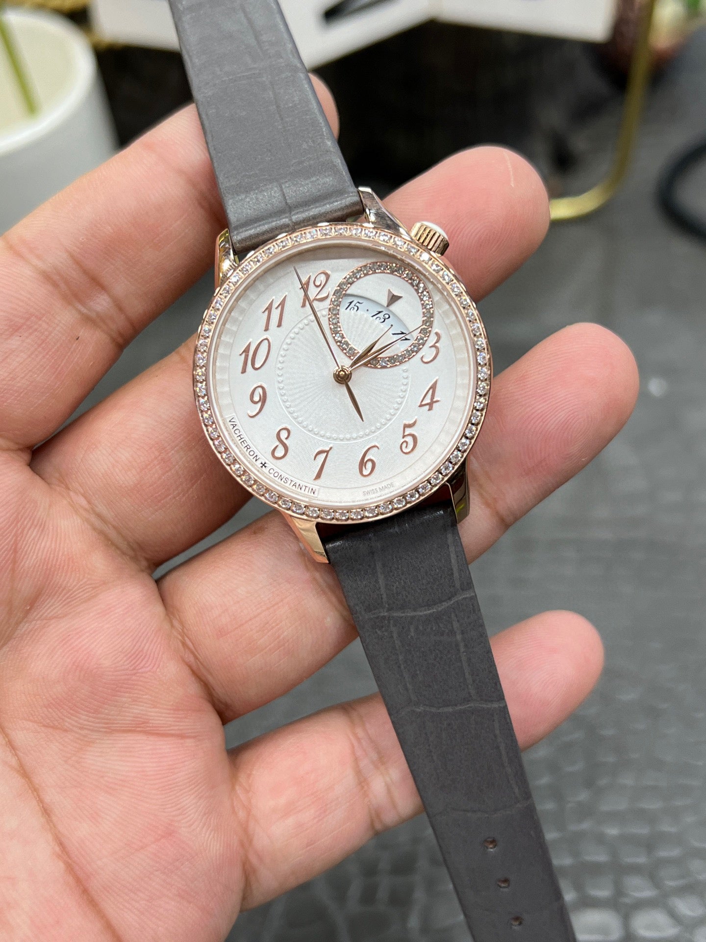 Vacheron Constantin Égérie Self-Winding Ref. 4605F/000R-B496 “35mm 18K Pink Gold / Silvered Opaline Pleated Dial with Diamonds