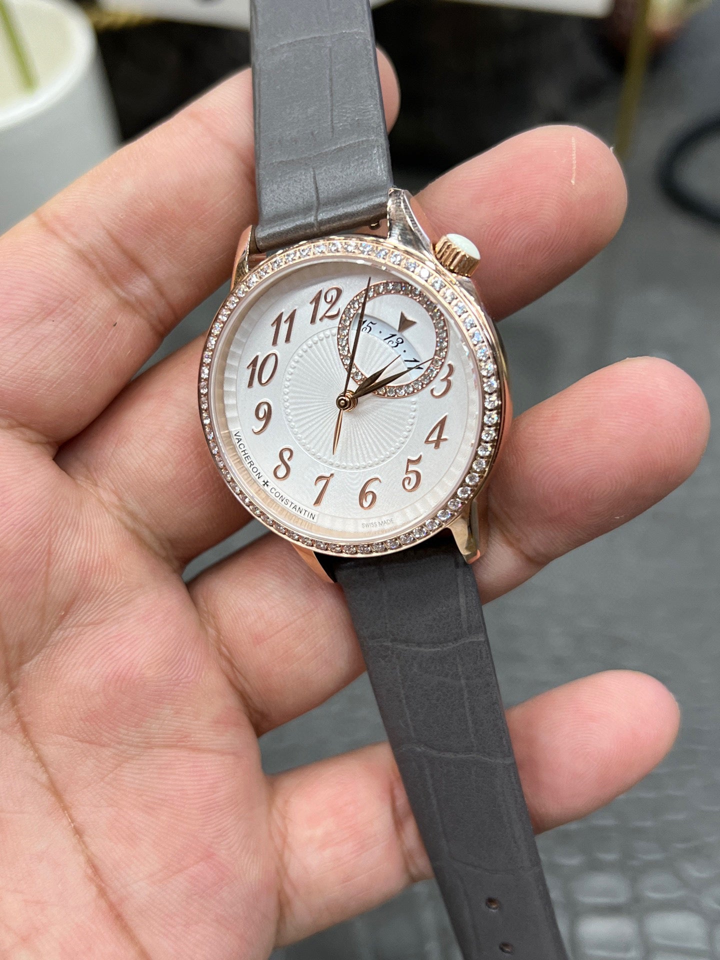 Vacheron Constantin Égérie Self-Winding Ref. 4605F/000R-B496 “35mm 18K Pink Gold / Silvered Opaline Pleated Dial with Diamonds