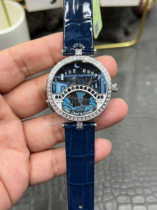 Van Cleef & Arpels Lady Arpels Pont des Amoureux Ref. VCARO8TY00 “38mm White Gold / Grisaille Enamel Dial with Diamond Bridge