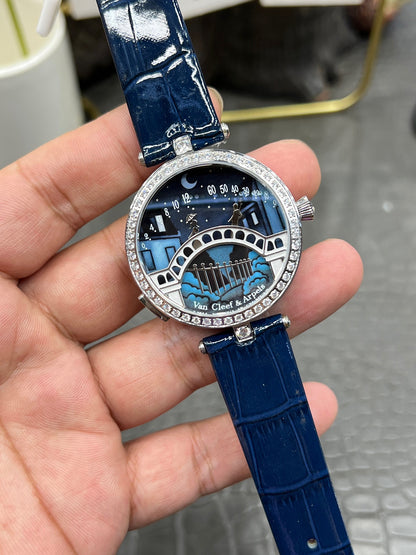 Van Cleef & Arpels Lady Arpels Pont des Amoureux Ref. VCARO8TY00 “38mm White Gold / Grisaille Enamel Dial with Diamond Bridge