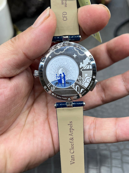 Van Cleef & Arpels Lady Arpels Pont des Amoureux Ref. VCARO8TY00 “38mm White Gold / Grisaille Enamel Dial with Diamond Bridge