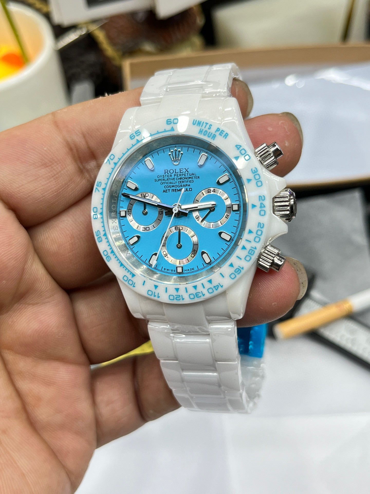 Rolex Daytona Custom White Ceramic with Tiffany Blue Dial