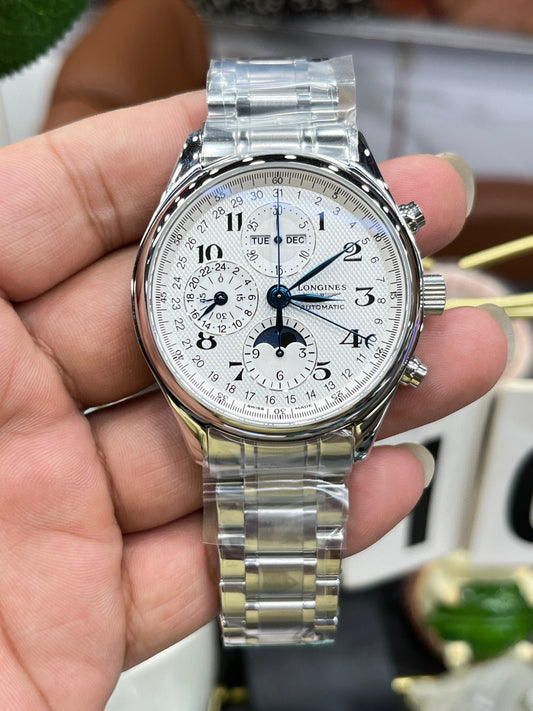 Longines Master Collection Chronograph Moonphase (белый циферблат, «8 стрелок»)