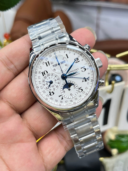 Longines Master Collection Chronograph Moonphase (белый циферблат, «8 стрелок»)