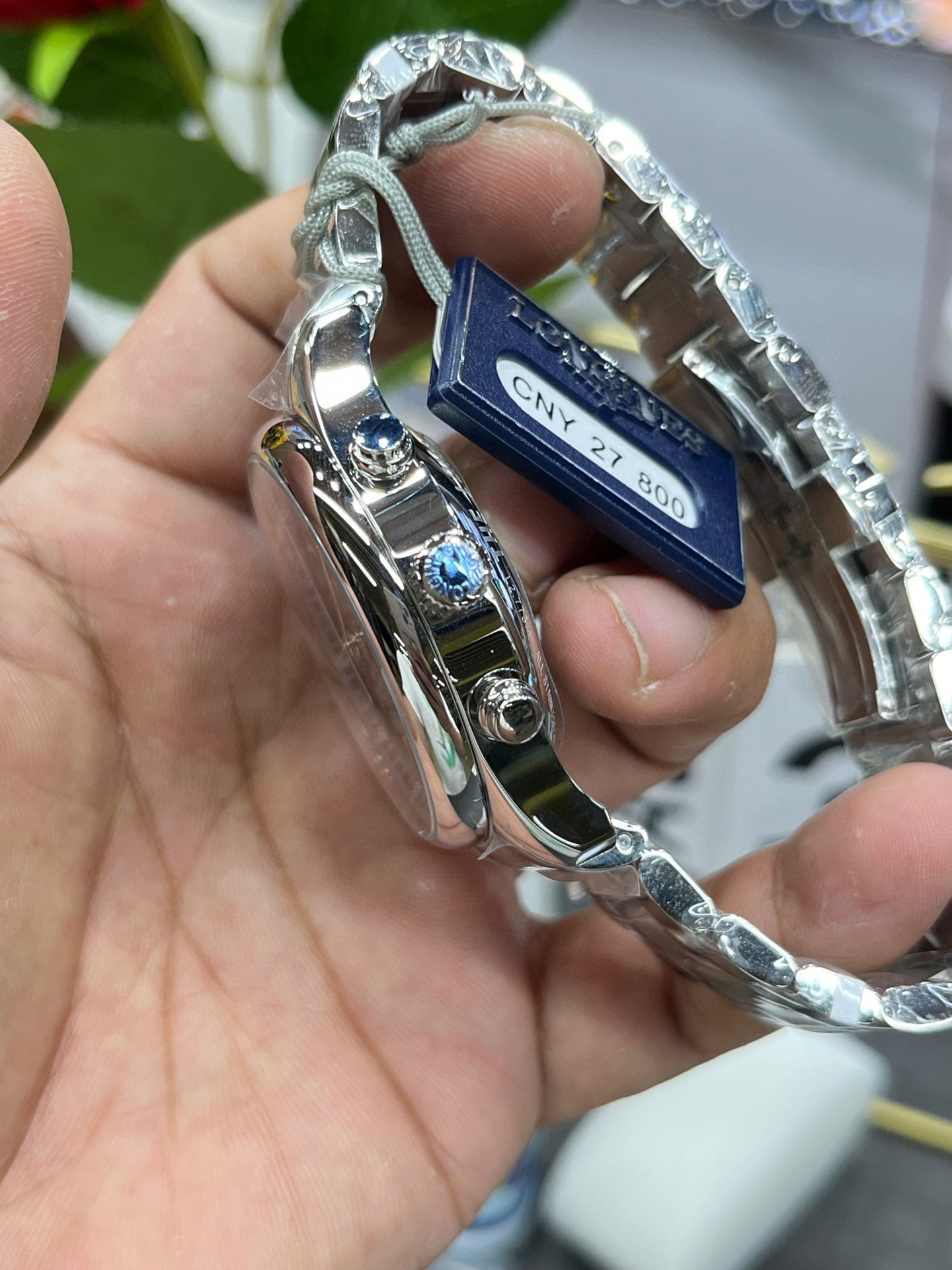 Longines с 8 стрелками, лунный фазовый индикатор, синий циферблат