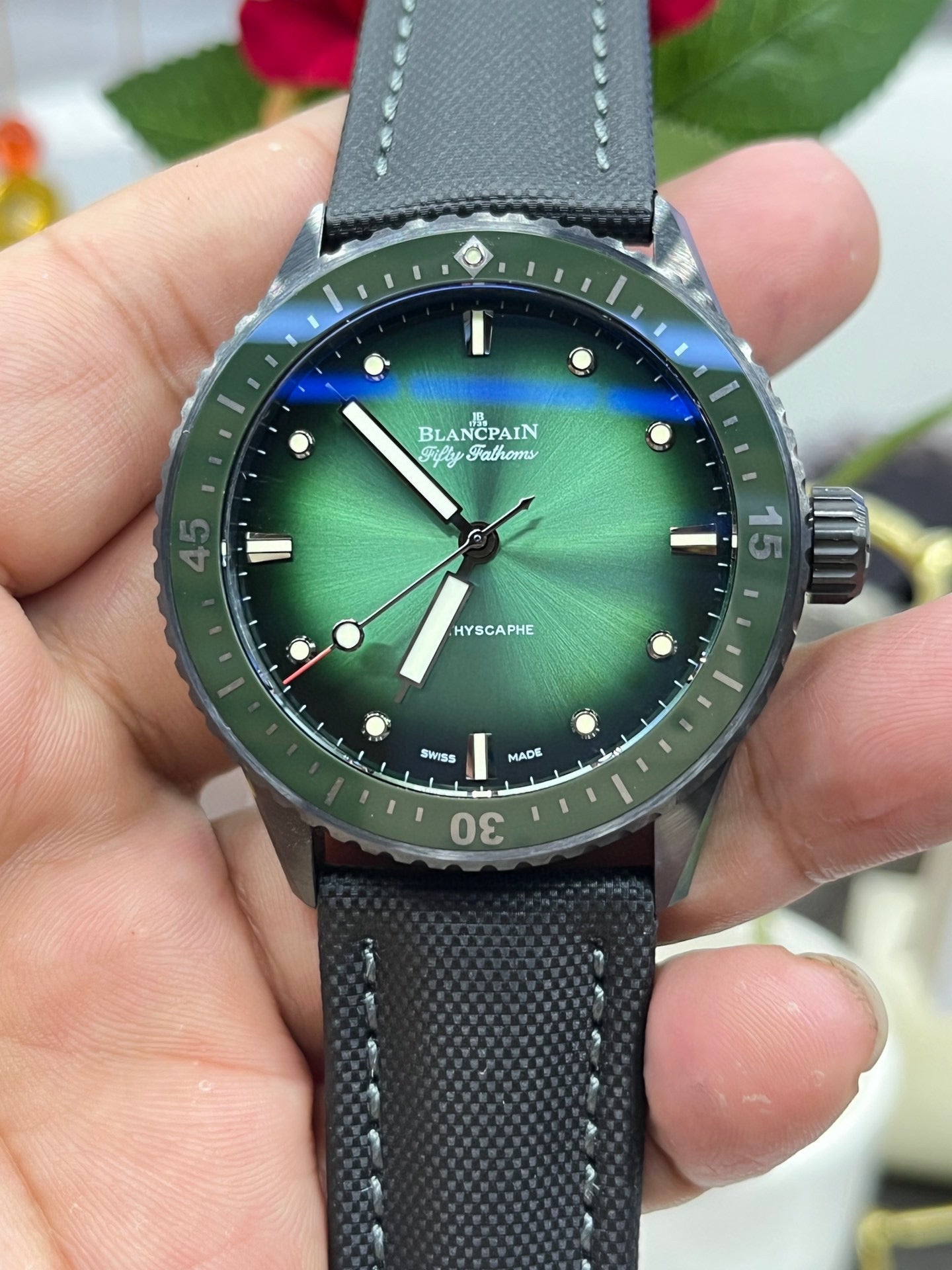 Blancpain Fifty Fathoms Bathyscaphe “Aurora Green” 5000-0153-B52A