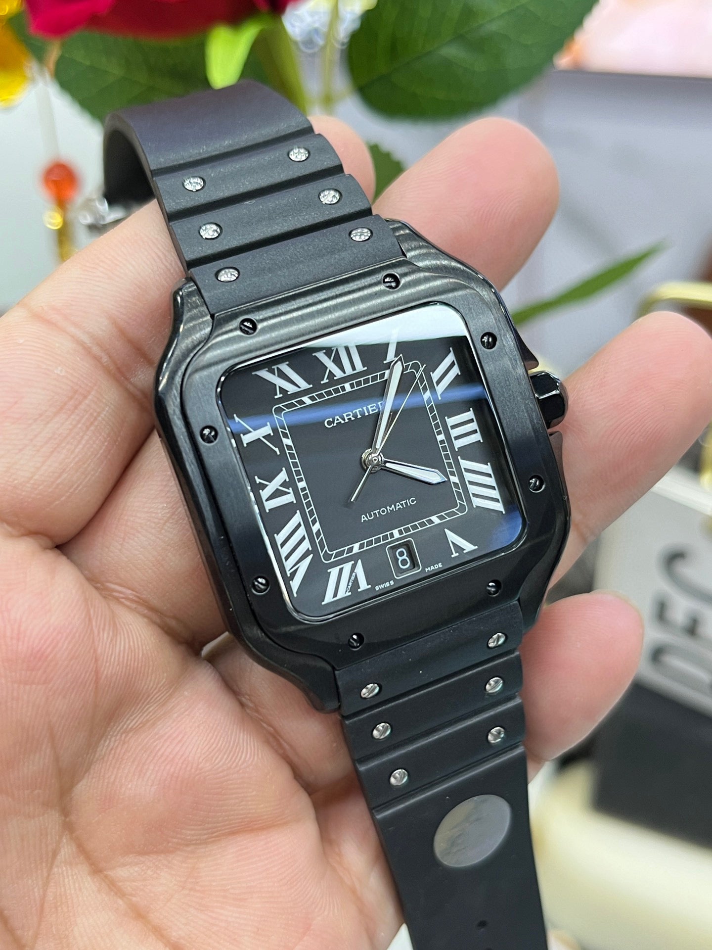 Cartier Santos WSSA0006 с чёрной керамикой