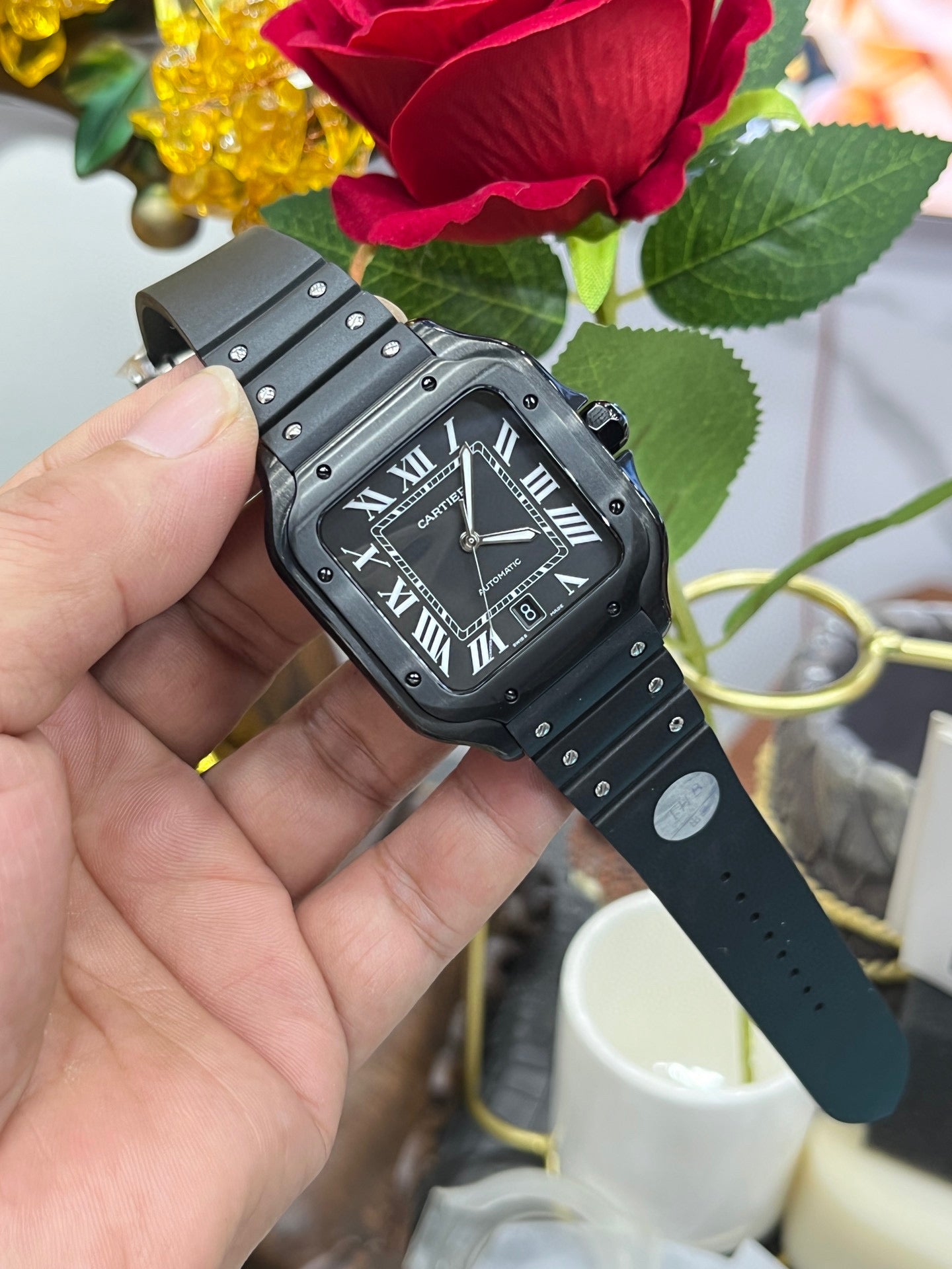 Cartier Santos WSSA0006 с чёрной керамикой