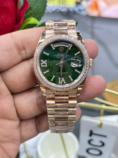 Rolex Day-Date 36 Diamond Bezel Aventurine Dial (Rolex Day-Date «Президентские часы» с бриллиантовым безелем и авантюриновым циферблатом)