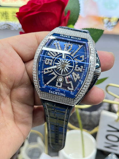 Franck Muller Vanguard V45 Yachting Diamond Bezel Blue Dial (Franck Muller Vanguard V45 Yachting с бриллиантовым безелем, синий циферблат)