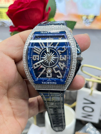 Franck Muller Vanguard V45 Yachting Diamond Bezel Blue Dial (Franck Muller Vanguard V45 Yachting с бриллиантовым безелем, синий циферблат)