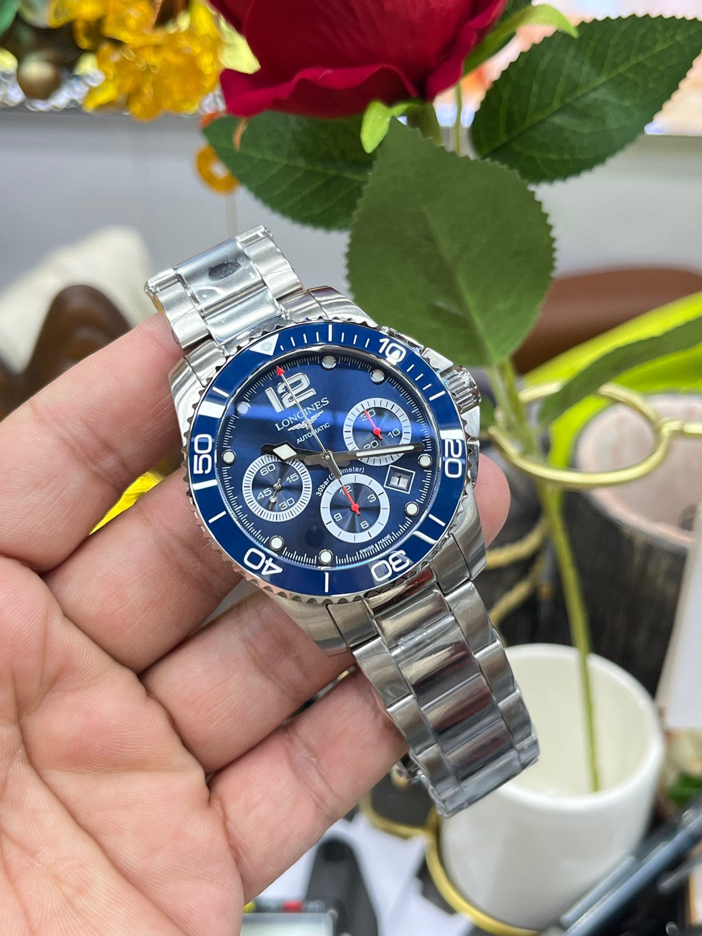 Longines Conquest Chronograph L3.883.4.96.6 (Longines Conquest Chronograph с синим циферблатом)