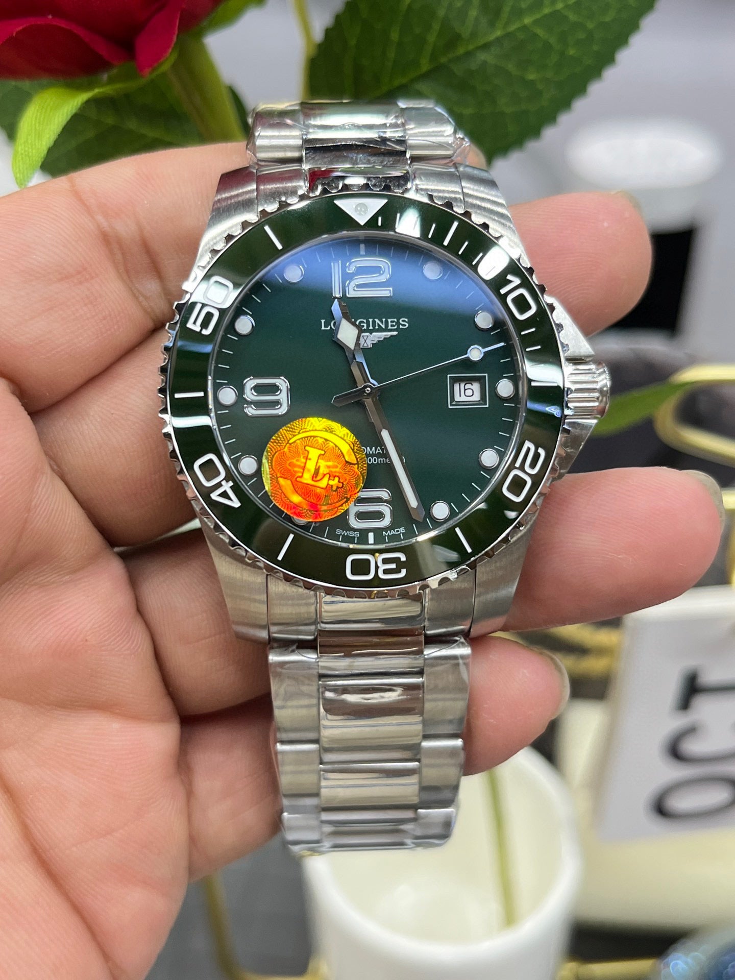 Longines Conquest L3.781.4.06.6 (Longines Conquest зелёный циферблат)