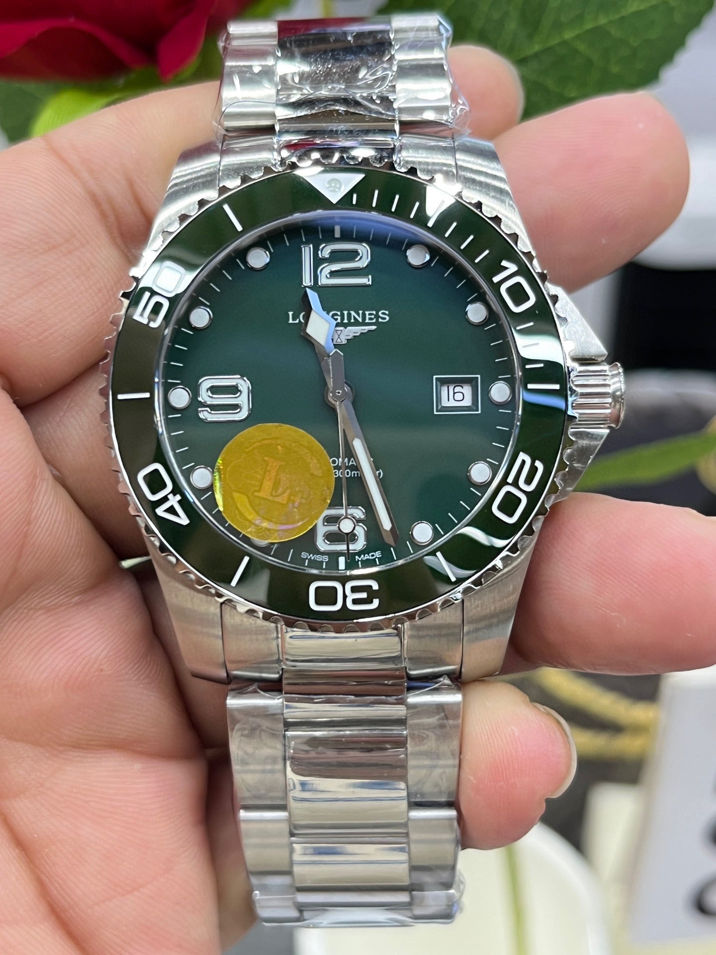 Longines Conquest L3.781.4.06.6 (Longines Conquest зелёный циферблат)