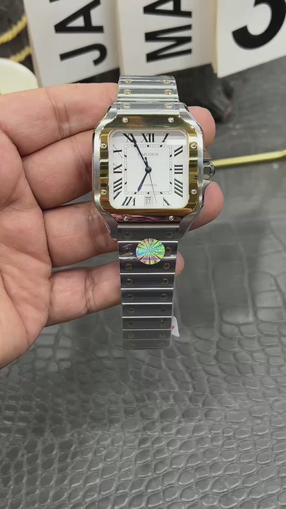Cartier Santos de Cartier Ref. W2SA0009 “Large Model Steel / Yellow Gold / Silver Opaline Dial